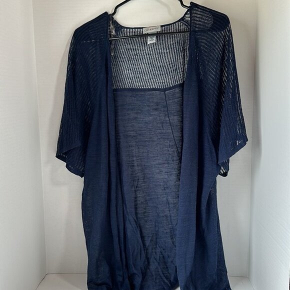 Catherine’s open front short sleeve cardigan size 3x navy blue beachy coastal - Picture 1 of 8